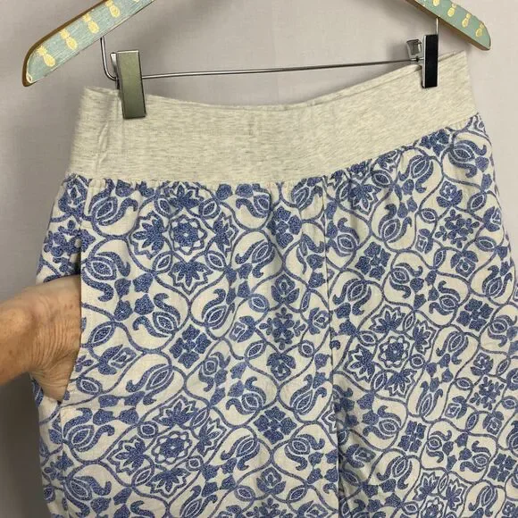 Soft Surroundings 100% Linen Pants Womens Medium Wide Leg Crop Blue Floral 31x26 - Picture 3 of 13